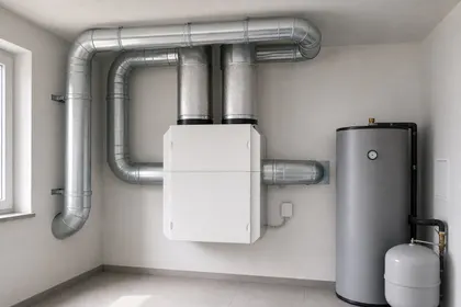 Vnitřní ventilační tepelné čerpadlo s rozvody řízeného větrání v technické místnosti